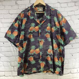 Paradise Found Vintage Hawaiian Shirt Pineapple Print Mens Black FLAW